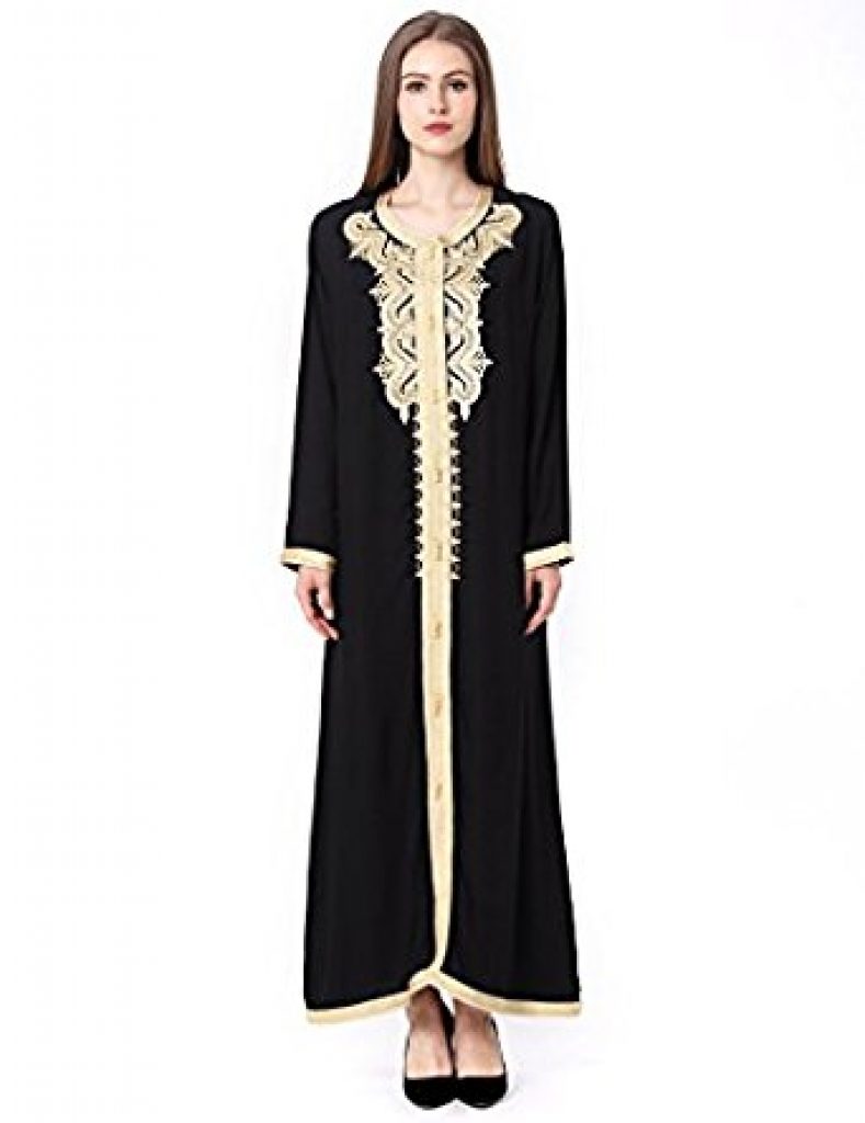 Muslim Kaftan Dubai Long Sleeve Dress With Embroidery For Women Islamic