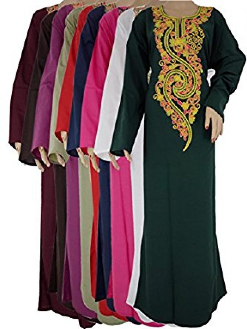 Egyptian Islamics Abaya Front Embroidery Cotton Jilbab Hijab All Sizes