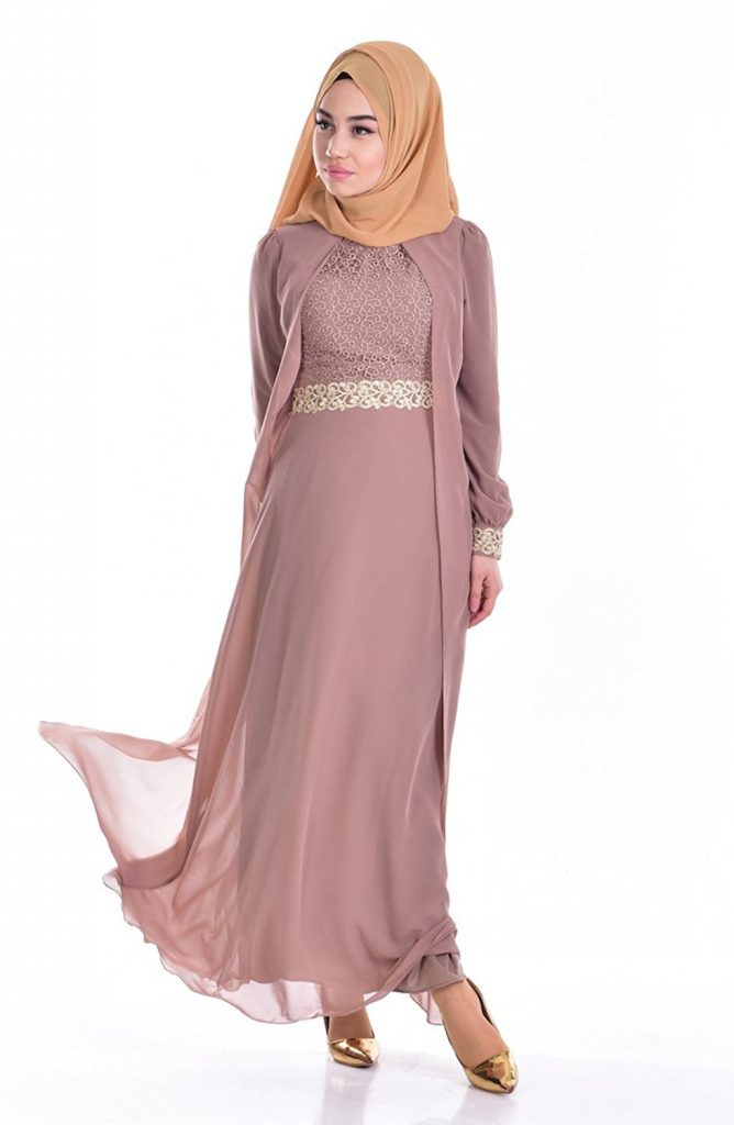 Sefamerve Women S Guipure Detailed Chiffon Islamic Clothing Evening Dress Wholehalal