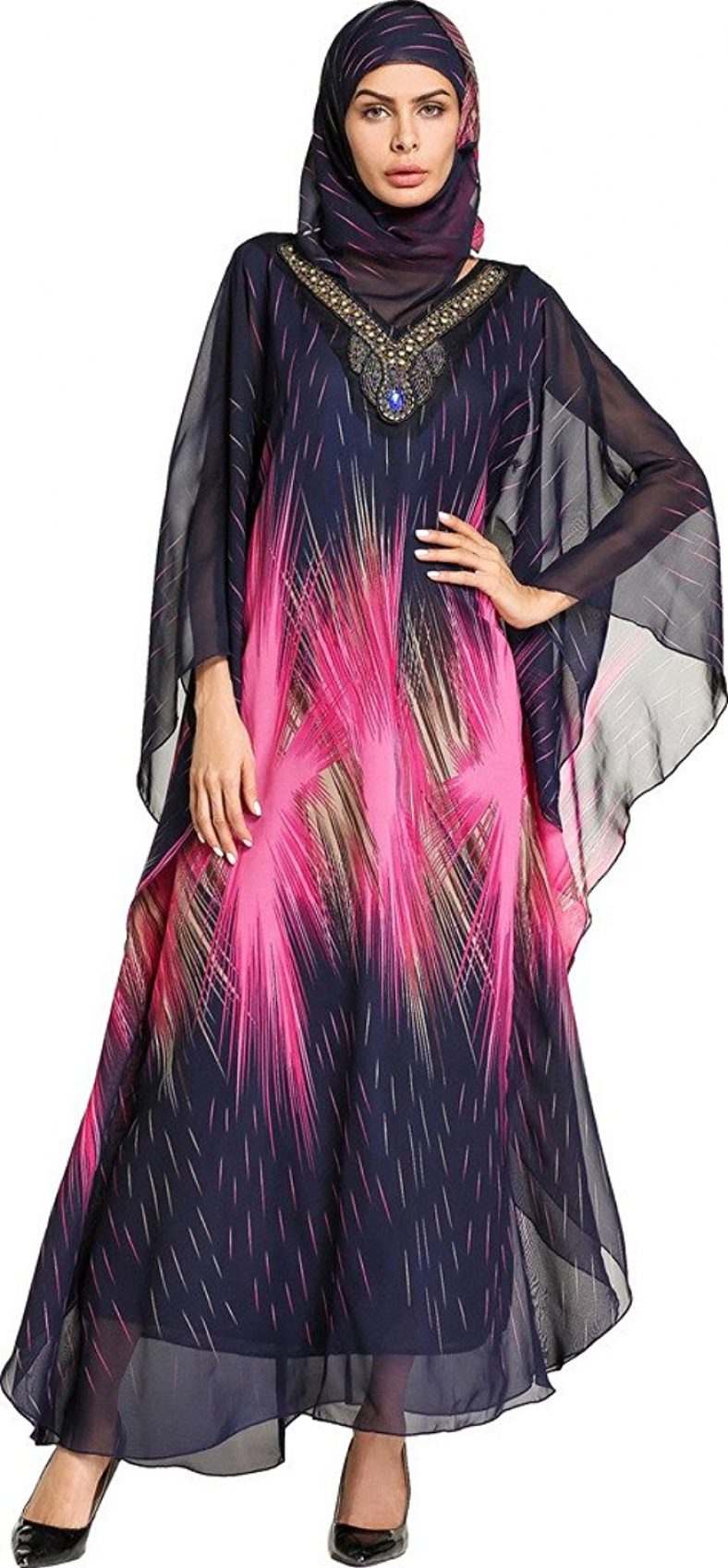 Ababalaya Womens Islamic Muslim Kaftan Print Prayer Dress Turkish Arab Hijab Abaya Robe 3417