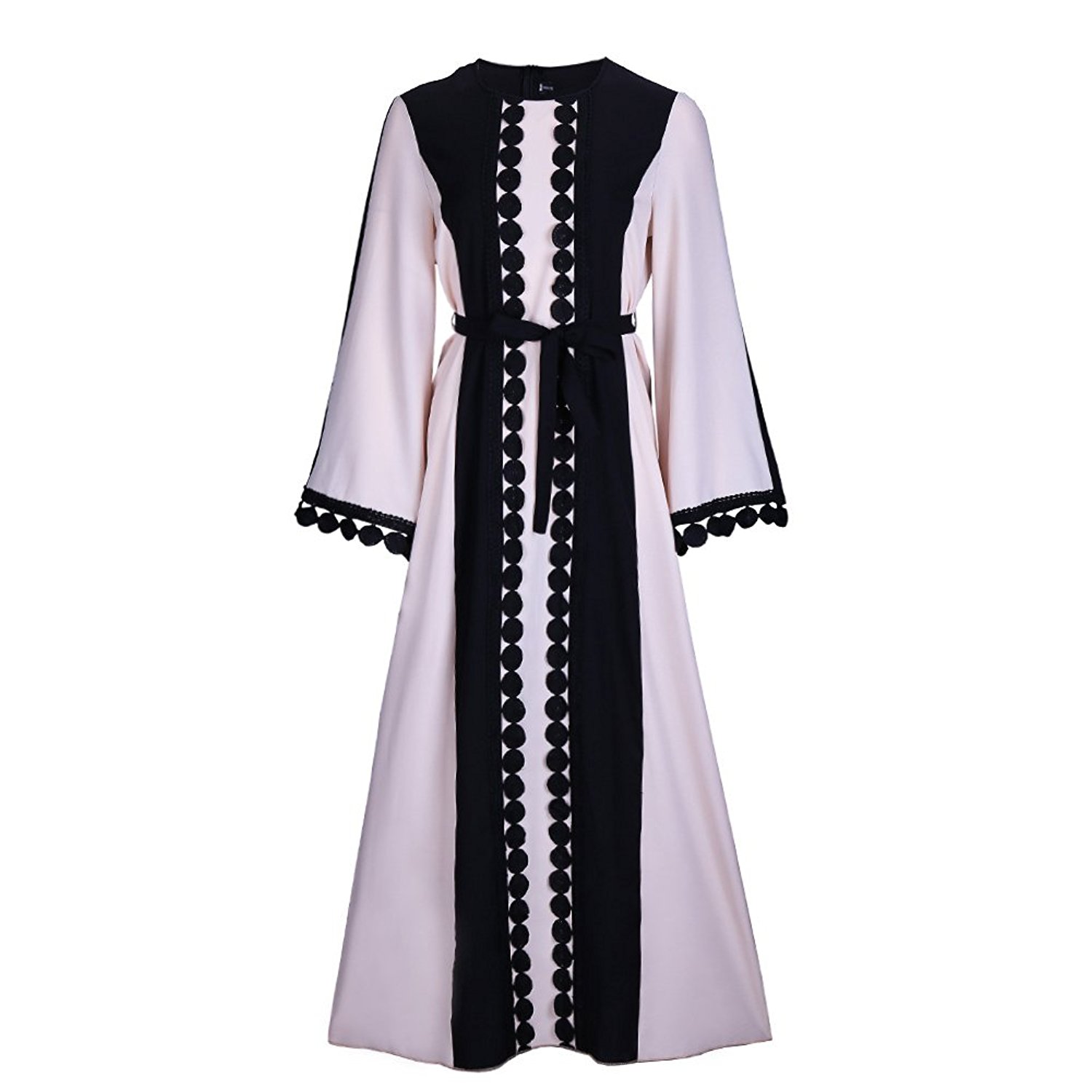 Fancyqube Womens Elegant Muslim Kaftan Dubai Islamic Abayas Long Sleeve A Line Maxi Dress 4670